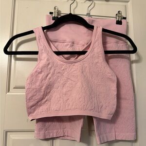 Pink Textured Crop Top and Leggings Set